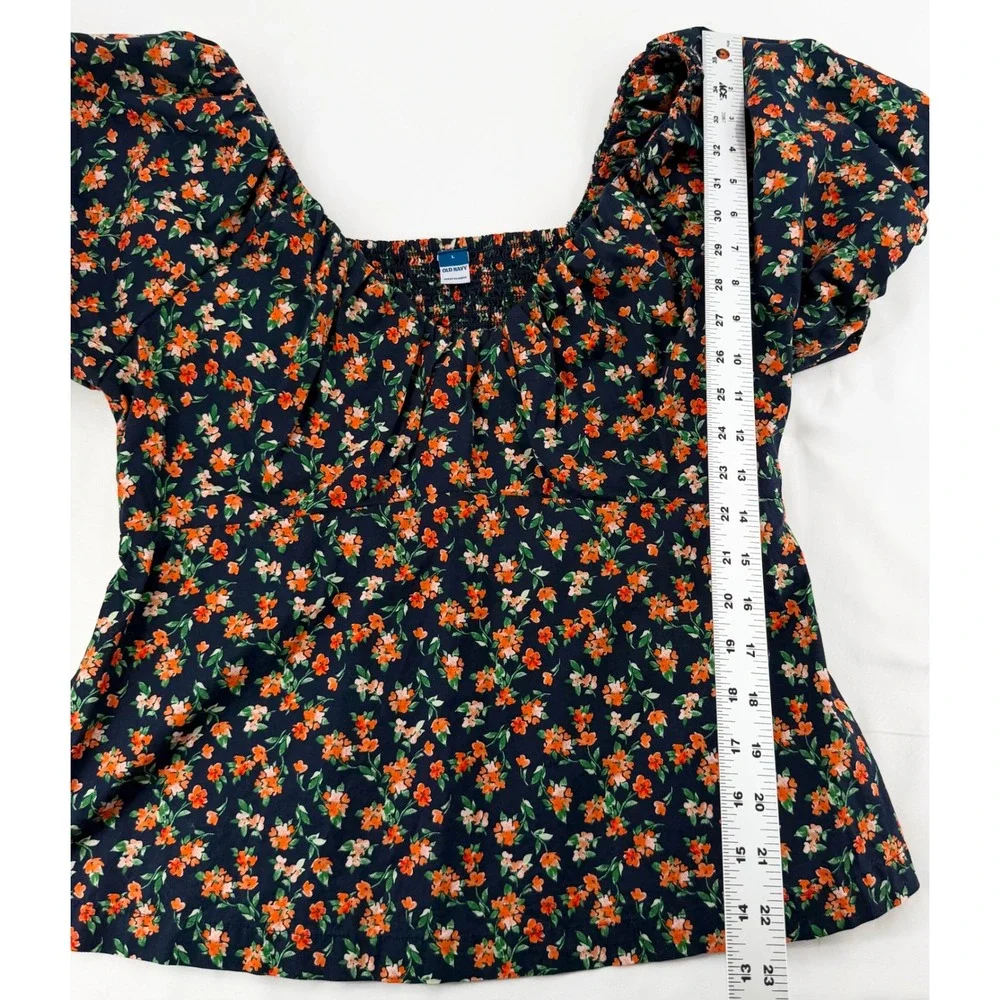 Old Navy Women's L Navy Floral Puff Sleeve Smocked Back Fall Cottagecore Blouse